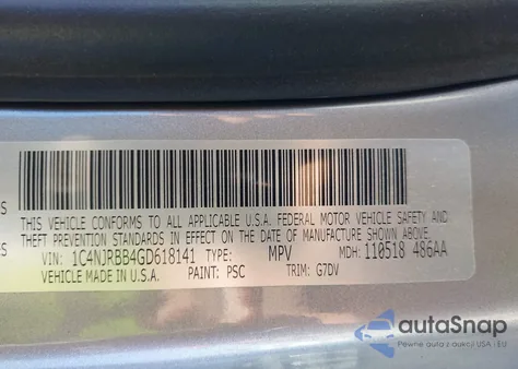 2016 Jeep Patriot Sport Se z USA, uszkodzony, nr VIN 1C4NJRBB4GD618141